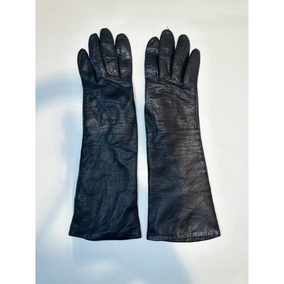 Vintage Millay WPL9362 Real Kid 100% Silk  Lined~Long LT Black Leather Gloves - Picture 7 of 7